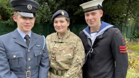 Male Air cadet with female Army cadet and Male Sea Cadet