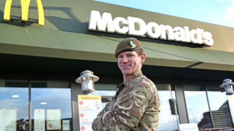 4 YORKS reserve Ryan Shippey outside his civilian workplace, McDonalds.